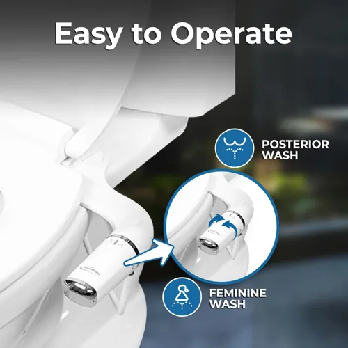 Miniatura 2 de GenieBidet Accesorio de bidé para inodoro – Accesorio higiénico ultrafino para zurdos para inodoros existentes – Accesorio de asiento de inodoro