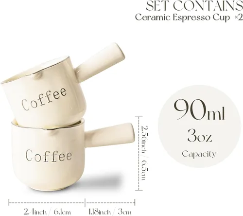 Miniatura 3 de KEMORELA Tazas de café espresso de cerámica con boquillas y asas, marcas de 3 onzas y 3.0 fl oz, chupitos de espresso, cerámica duradera resistente
