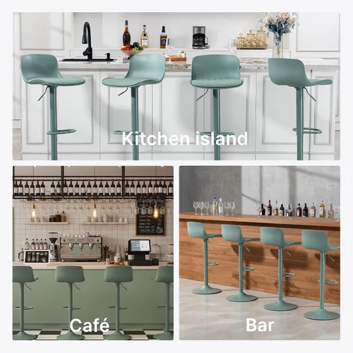 Miniatura 6 de Juego de 2 taburetes de bar modernos con giro de 360°, altura ajustable para isla de cocina y encimera, asientos tapizados de piel sintética verde