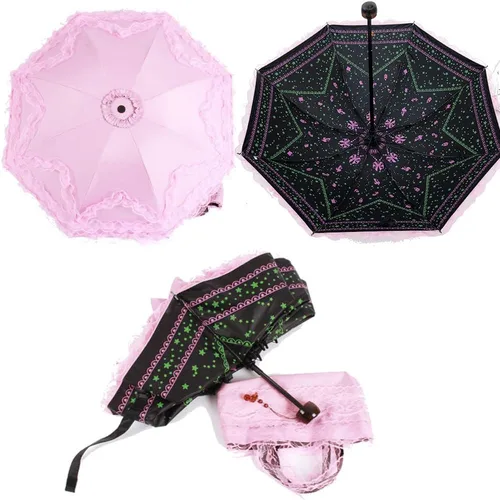 Miniatura 27 de WANLIAN Paraguas de encaje a prueba de viento plegable soleado y lluvioso a prueba de rayos ultravioleta anti sol protección UV sombrilla paraguas