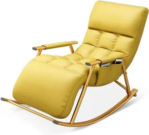 Miniatura 7 de Comfortable Balcony Rocking Chair with Steel Legs Adjustable Footrest PaddedFabric Seat Modern Living Room Accent Chair Yellow and Black