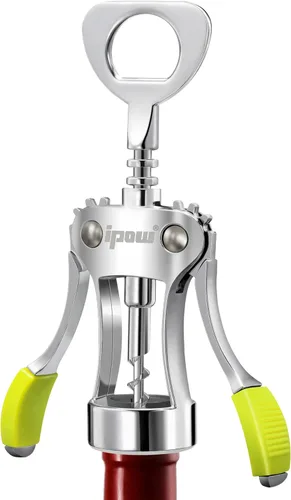 IPOW Abridor de vino, abridor de botellas de vino de aleación de zinc, sacacorchos de ala resistente, tornillo de corcho multifuncional manual para