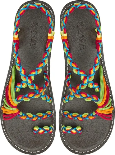 Capana Sandalias planas tejidas para mujer, sandalias trenzadas con tiras, sandalias de playa para mujer, sandalias bohemias de cuerda, zapatos