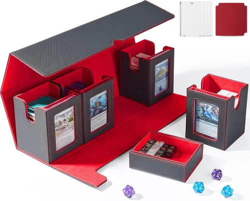 Miniatura 15 de UAONO Caja de cartas con bandeja de dados para MTG, funda de cartas 5 en 1 con capacidad para más de 800 tarjetas sin mangas, organizador magnético