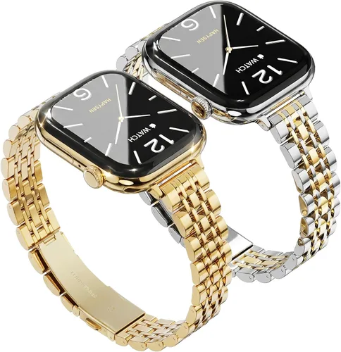 Slim Metal Band Compatible with Apple Watch Bands for Women, Series 11/10/9/8/7/6/5/4/3/2/1/SE, 46/42mm (S11/10), 45/44/42mm, 41/40/38mm Stainless