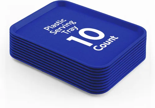 Miniatura 25 de Restaurantware RW Base - Bandejas de comida rápida de 10 x 14 pulgadas, 10 bandejas resistentes para cafetería, bandejas de plástico azul ligeras