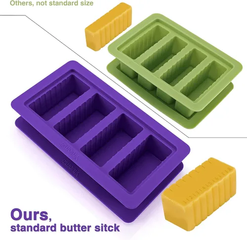 Miniatura 4 de Molde de mantequilla con tapa, recipiente de silicona para mantequilla con espátula, moldes de silicona antiadherentes para hacer 4 formas de barra