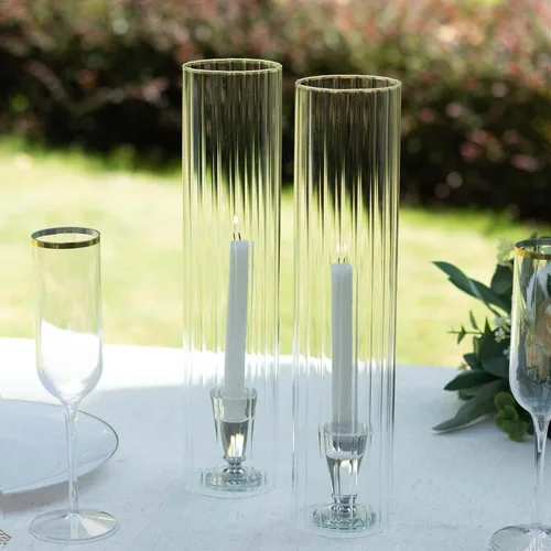 Miniatura 10 de Efavormart Paquete de 2 Portavelas Candelabro Transparente de 18", Pantalla de Vidrio para Vela, Pantalla de Vela Huracán de Extremo Abierto