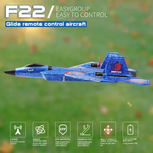 Miniatura 2 de Avión RC, avión RC F22 listo para volar, avión de control remoto de 2.4 GHz, avión de control remoto de 2 canales, juguete de aviones RC para niños
