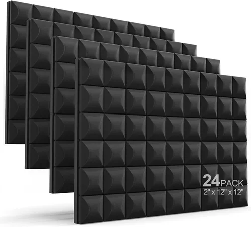 Miniatura 20 de JBER - Paquete de 12 paneles acústicos de espuma para pared de estudio, acolchonados, insonorizados, ignífugos, de 1 x 12 x 12 pulgadas Negro No