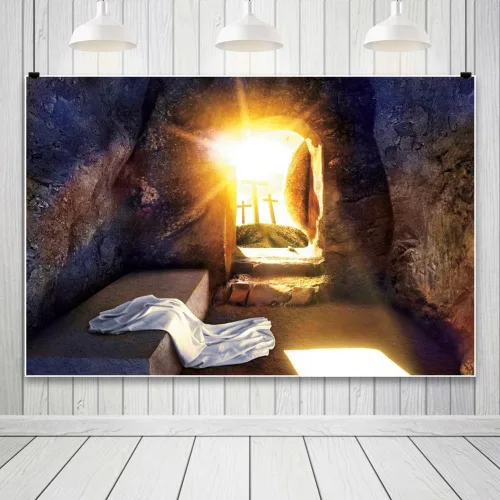 Miniatura 4 de Leowefowa Telón de fondo de Pascua de Resurrección de Jesús de tela suave y duradera, 5 x 3 pies, control remoto de salida del sol, cruz sagrada