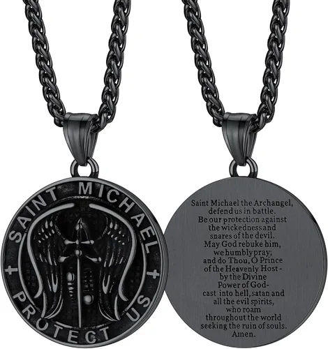 Miniatura 13 de FaithHeart Collar de San Miguel, acero inoxidable, chapado en oro de 18 quilates, amuleto colgante de San Miguel Arcángel para hombres y mujeres