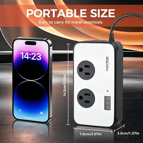 Miniatura 7 de inversor de corriente para coche de 300 W, adaptador de toma de corriente para coche CC 12 V a CA 110 V con USB-C PD 25W, QC3.0 y pantalla LCD