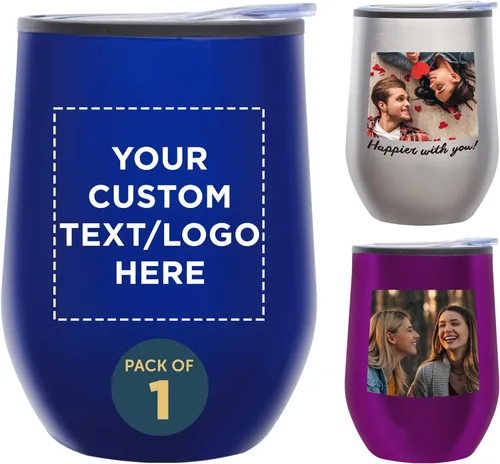 Miniatura 13 de DISCOUNT PROMOS Vasos de vino personalizados sin tallo de 12 onzas, juego de 6/12/24, paquete a granel personalizado, aislados, perfectos para vino