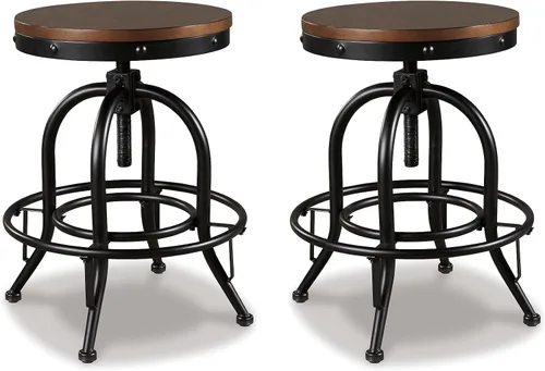 Signature Design by Ashley Valebeck Taburete giratorio industrial de altura ajustable, 2 unidades, color marrón