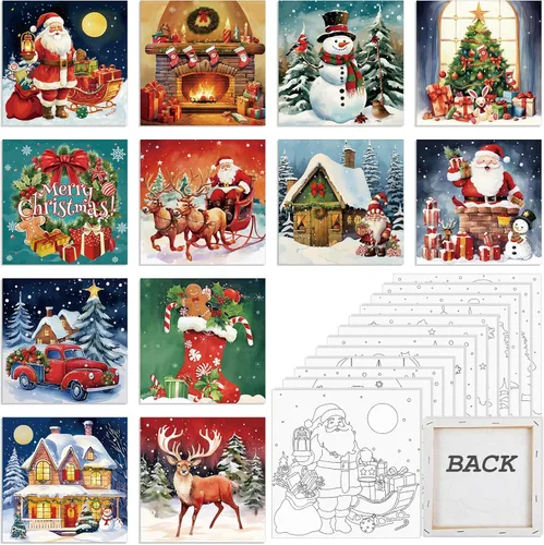 Miniatura 20 de Sherr 12 lienzos predibujados para pintar animales, lienzos preimpresos para pintar para principiantes, estudiantes, suministros de pintura