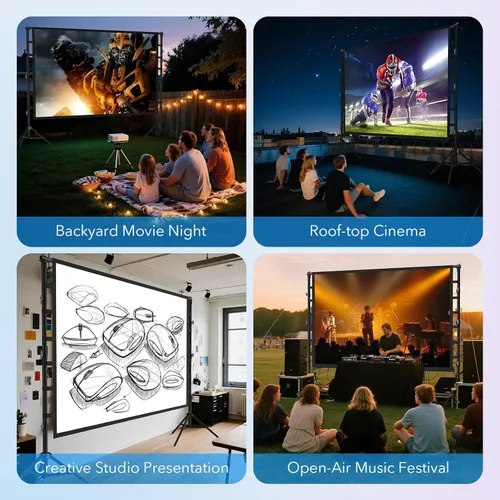 Miniatura 6 de Pantalla de proyector para exteriores de 200 pulgadas con soporte: pantalla de proyección grande LEORFI con trípode ajustable, pantalla