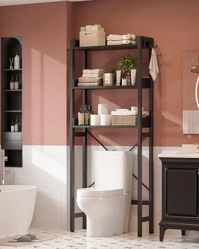 Miniatura 2 de Ecoprsio Estante de almacenamiento sobre el inodoro, organizador de baño de 3 niveles sobre el inodoro, soportes de inodoro independientes que Negro