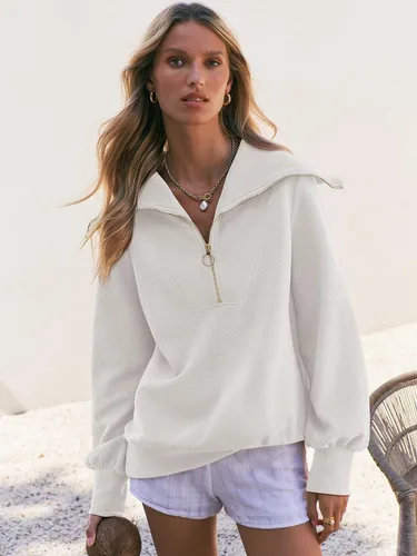 Miniatura 5 de ANRABESS Sudadera de manga larga con cremallera de un cuarto para mujer, sudadera de manga larga con media cremallera, moda 2024