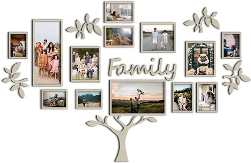 Miniatura 11 de JustLikeWood Árbol genealógico grande de madera de 47.2 x 29.9 pulgadas con marcos de fotos, marco de fotos para bricolaje, calcomanías de pared