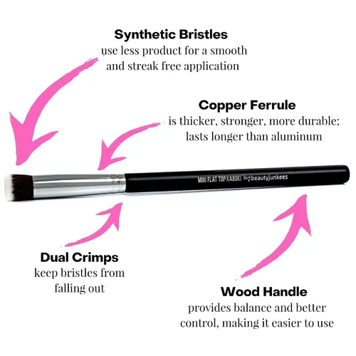Miniatura 3 de Beauty Junkees Mini cepillo corrector de parte superior plana debajo de los ojos para difuminar pequeñas densas firmes sintéticas, funciona