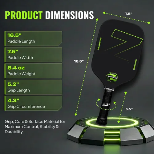 Miniatura 2 de ZENTROVA - Pala de pickleball de fibra de carbono – Superficie de carbono crudo T700, núcleo de panal de polipropileno de 0.630 in, giro y control