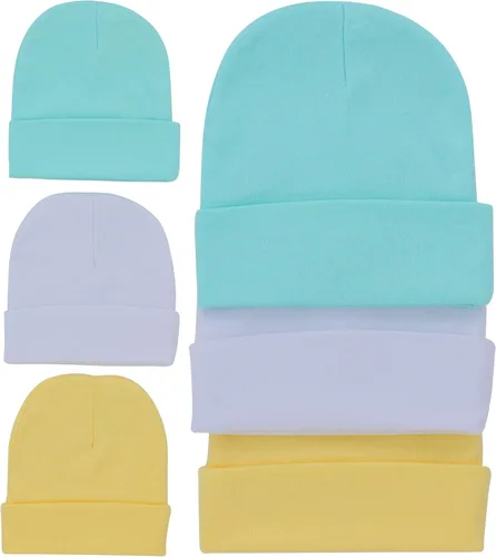 Miniatura 7 de ToBeInStyle Paquete de 3, 5 o 6 gorros cómodos de algodón de doble capa para bebés recién nacidos