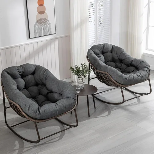 Miniatura 16 de Mecedora para porche delantero para interiores y exteriores, silla reclinable acolchada de ratán, para patio, jardín, sala de estar