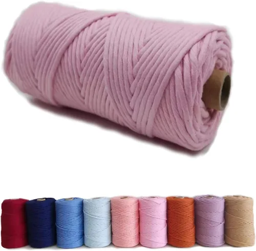 Miniatura 9 de Cuerda de macramé 21S de 0.157 in x 328.1 ft, cuerda trenzada de algodón 100% puro de lujo, cuerda trenzada para manualidades, colgar en la pared