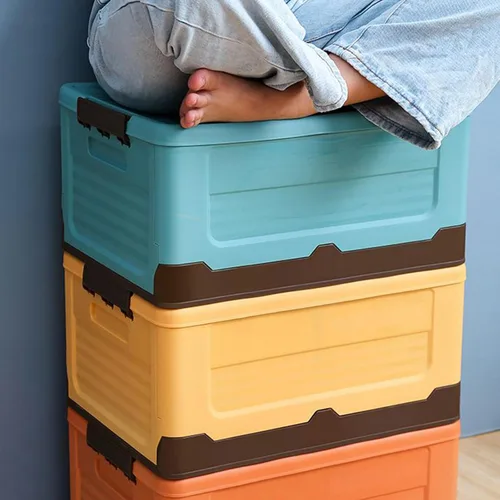 Miniatura 7 de Foldable Storage Crate Portable Folding Plastics Bin With Lid Space Saving Book Organizers Dorm Room Organization Supplies Office Storage Accessory