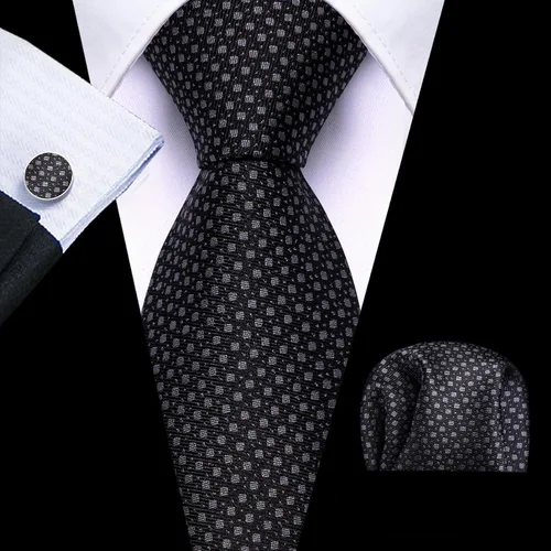 Miniatura 84 de Barry.Wang Corbatas de seda para hombre, diseño de lunares, gemelos cuadrados de bolsillo, gemelos para negocios, boda