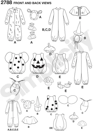 Miniatura 2 de Simplicity 2788 Patrón de costura de cordero, pollito, bruja, calabaza y dama para niños pequeños, disfraz de Halloween, tallas A 1/2-4