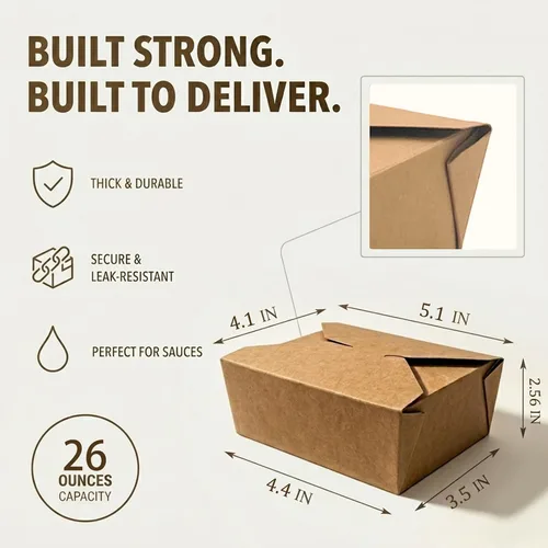 Miniatura 4 de Kaderron 80 piezas 26 oz (780 ml) contenedores de comida desechables para llevar, cajas de comida marrón, caja de papel kraft para llevar apta