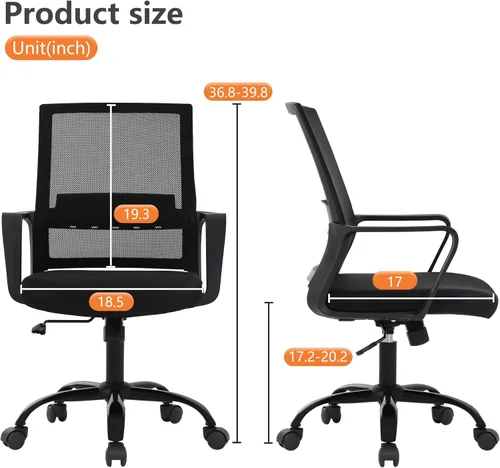 Miniatura 7 de PayLessHere Silla de oficina para computadora, silla ergonómica de malla, respaldo medio, silla giratoria para oficina en casa, silla de escritorio