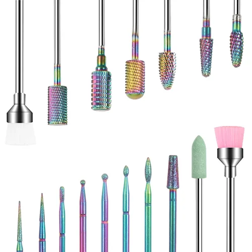 BQAN - Juego de 17 brocas de carburo de tungsteno, brocas profesionales de 3/32 pulgadas para taladro de uñas, uñas acrílicas, manicura y pedicura,
