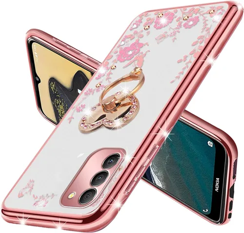 Miniatura 3 de Funda protectora para Nokia G400 0.18 oz, Nokia G400 Phone Cas para mujer, con purpurina, suave, mariposa, corazón, floral, transparente, con Oro