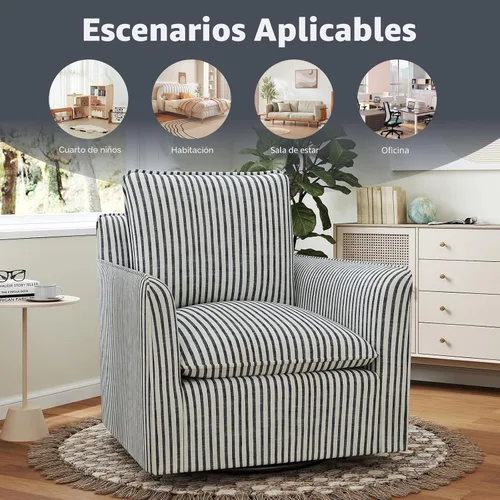 Miniatura 7 de INZOY Silla cuadrada giratoria con cojín de respaldo acolchado grueso, silla de lectura giratoria para sala de estar, dormitorio, espacios pequeños