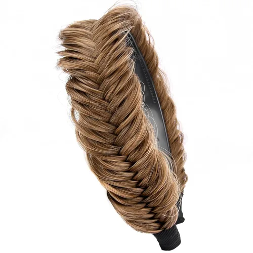 Miniatura 17 de Ancho de 1.5 cm Banda de pelo sintético trenzada estrecha con dientes para mujeres y niñas (Negro)
