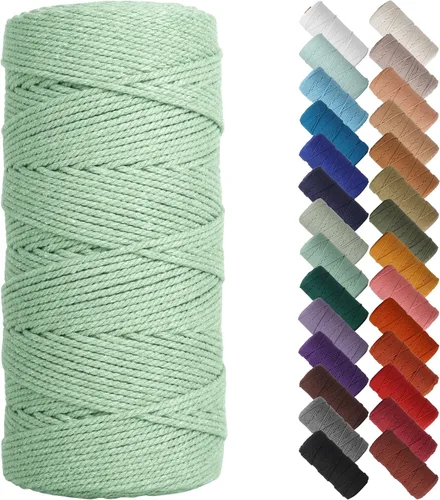 Miniatura 63 de Cordón de macramé de 1/8 pulgadas 220 yardas (200 metros) suministros naturales de macramé, hilo de macramé, cuerda de algodón de color, cuerda