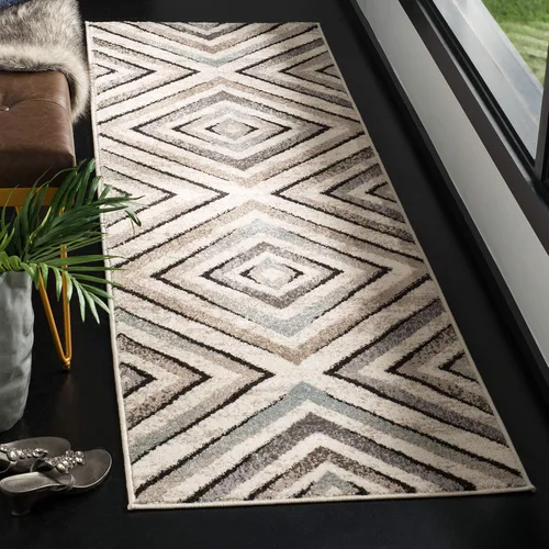 SAFAVIEH Amsterdam Collection AMS109A - Alfombra para pasillo, 2 pies 3 pulgadas x 8 pies, color crema y beige, diseño geométrico de diamante, no