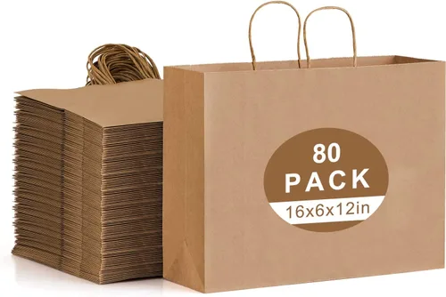 Miniatura 12 de 80 bolsas de papel blanco con asas a granel, de 16 x 6 x 12 pulgadas, bolsas de regalo grandes, bolsas de papel de estraza a granel para boutiques