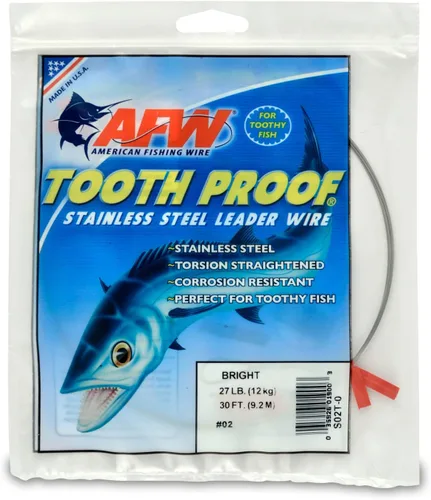 Miniatura 65 de AFW Alambre Líder Duro de Una Hebra de Acero Inoxidable a Prueba de Dientes - Brillante y Camuflaje para Tiburón, Barracuda, Caballa Real, Wahoo