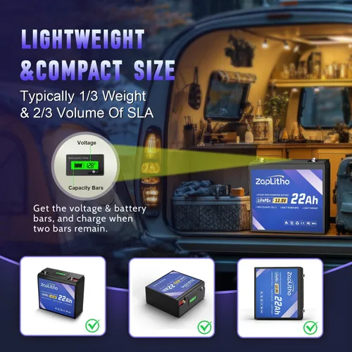 Miniatura 3 de Batería de litio LiFePO4 de 12V y 22Ah mejorada, pantalla LCD de voltaje y BMS de 30A, batería de fosfato de hierro de litio de grado A de ciclo