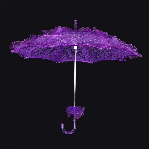 Miniatura 4 de Fdit Sombrilla de algodón con encaje nupcial para bodas fiestas bailar fotografía accesorio morado
