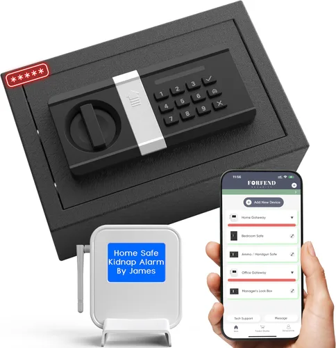 FORFEND - Cajas Fuertes Inteligentes para el Hogar | Desbloqueo/Alarma por App de Caja Fuerte WiFi | Control por Voz, Alarma SOS de Secuestro,