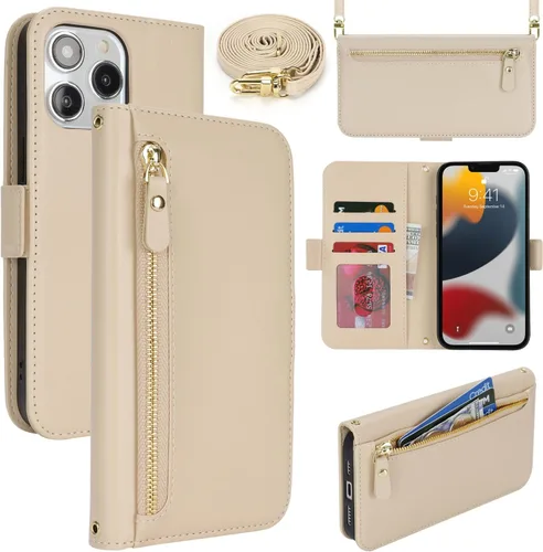 Miniatura 13 de Lipvina Funda tipo cartera para iPhone 12 Pro Max / 13 Pro Max para mujeres, bolsillo con cremallera, funda de teléfono de cuero PU con soporte