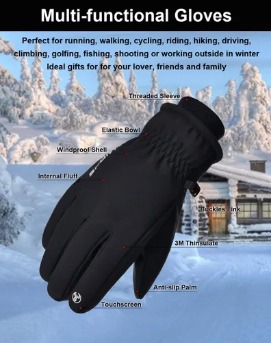Miniatura 5 de SUJAYU Guantes de invierno para hombres y mujeres, guantes de pantalla táctil, guantes de motos de nieve, guantes de esquí, guantes de snowboard
