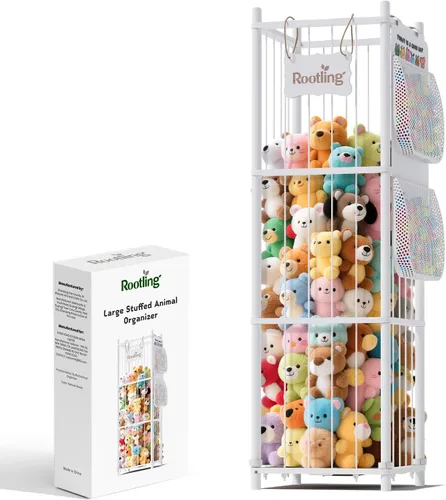 Miniatura 10 de Almacenamiento y organizador de animales de peluche, soporte de madera de 54 pulgadas de alto para juguetes de zoológico con bolsa de almacenamiento