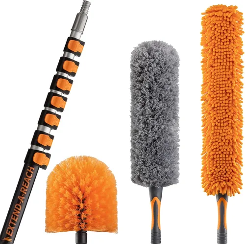 Kit de plumero de alto alcance de 36 pies con poste de extensión de 5-30 pies // Kit de limpieza de plumero de techo alto con poste