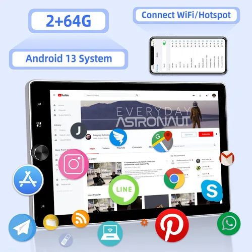 Miniatura 2 de [2G+64G] Android 13 giratorio único DIN vertical coche estéreo 10.4 pulgadas pantalla táctil Radio unidad con Carplay inalámbrico y Android Auto/EQ